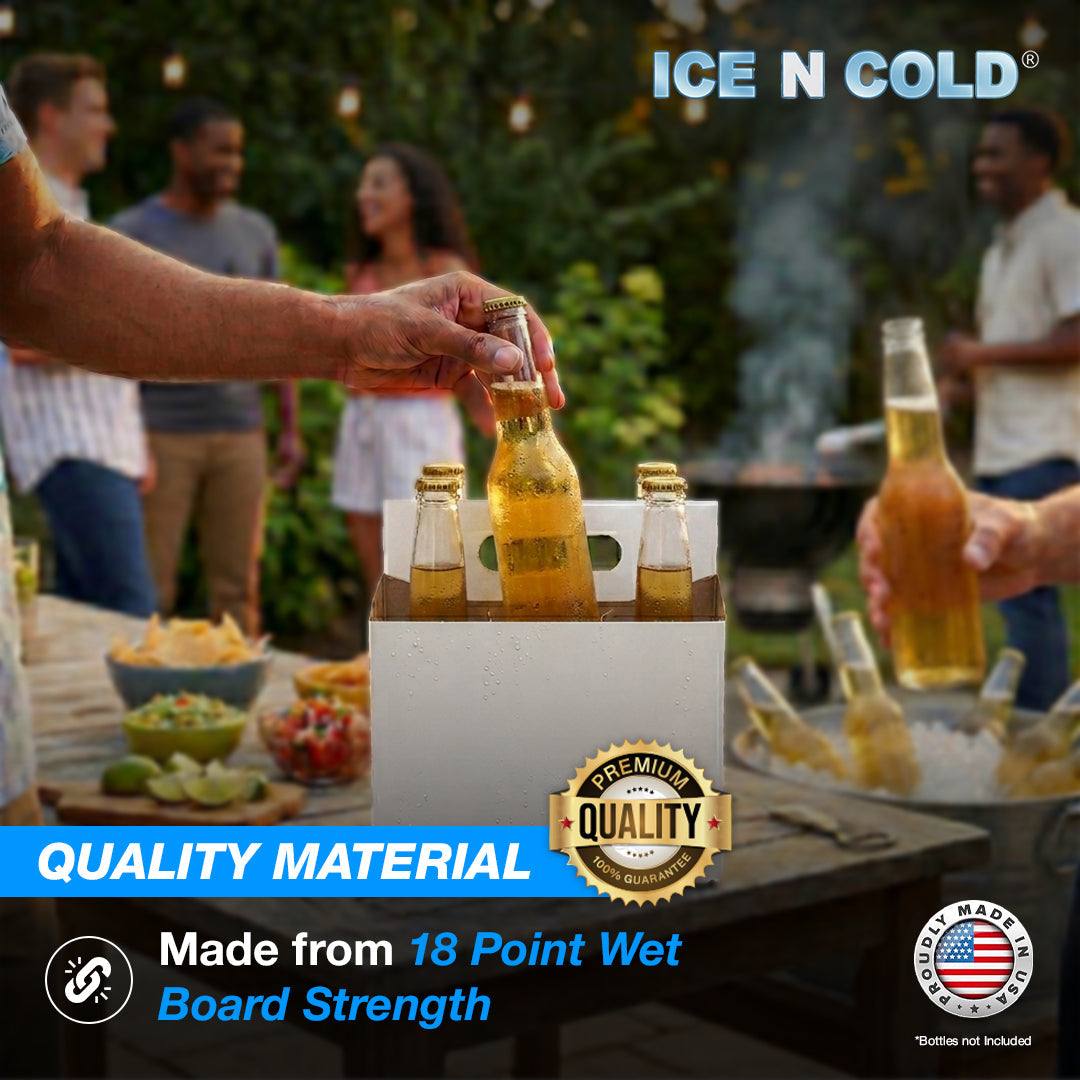 6pk Econo Pack Six Pack Cardboard Bottle Holder | Fits 12-16oz bottles | 140 Pack ICE N COLD®