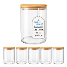 Load image into Gallery viewer, Borosilicate Glass Storage Canisters with Bamboo Lids - Airtight Pantry Jars for Flour, Sugar, Rice, Pasta, Coffee &amp; Candles - Clear Kitchen Containers
