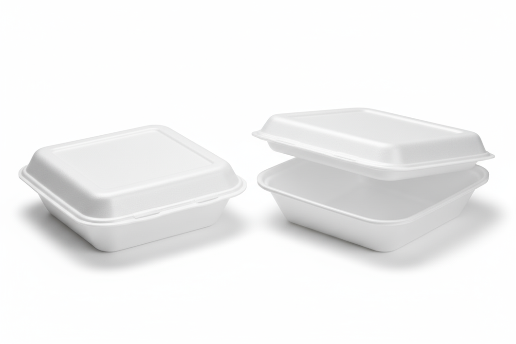 9X9 WHITE HINGED food container