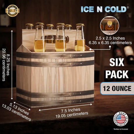 6Pk Cardboard Carrier – Brown Barrel – 12oz Bottles & Cans | Made In USA ICE N COLD®