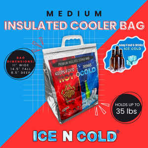 ICE N COLD® Medium Hot & Cold Insulated Cooler Bags - Thermal Bags holds up to 30 lbs - Available in multiple quantities