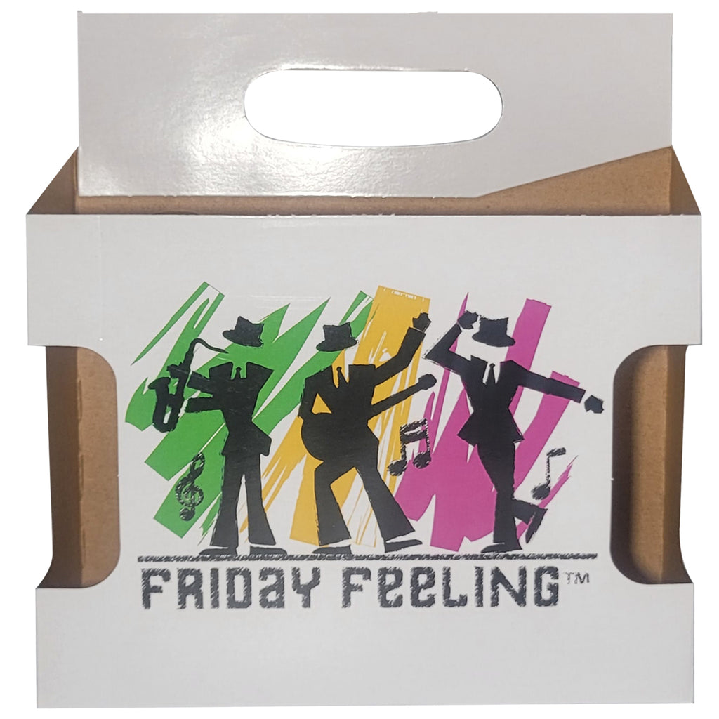 6pk Cardboard Carrier (Die-Cut Friday Feeling Design) | Holds 6pk 12oz Bottles