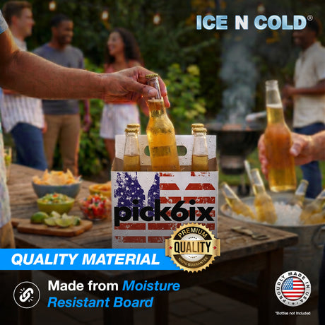 6pk Flag Cardboard Bottle Holder (American Flag Pick Six) 12oz Bottles & Cans | Made In USA ICE N COLD®