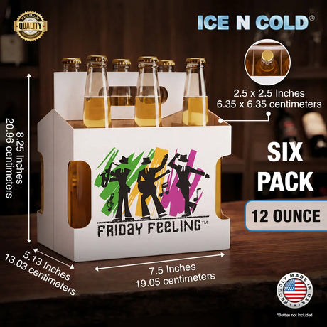 6Pk Cardboard Carrier – Friday Feeling Die-Cut – 12oz Bottles & Cans | Made In USA ICE N COLD®