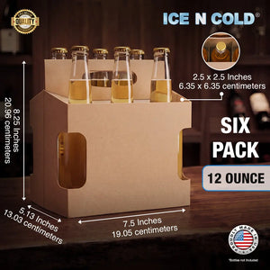 6Pk Cardboard Carrier – Kraft Brown Die-Cut – 12oz Bottles & Cans | Made In USA ICE N COLD®