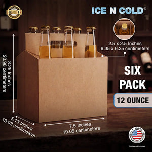 6Pk Cardboard Carrier – Kraft Brown – 12oz Bottles & Cans | Made In USA ICE N COLD®