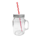 Friday Feeling 16oz Glass Mason Jar Mug with Handle, Metal Lid and Striped Straw, Beverage Container