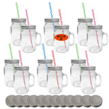Friday Feeling 16oz Glass Mason Jar Mug with Handle, Metal Lid and Striped Straw, Beverage Container