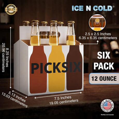6Pk Cardboard Carrier – White Pick Six – 12oz Bottles & Cans | Made In USA ICE N COLD®