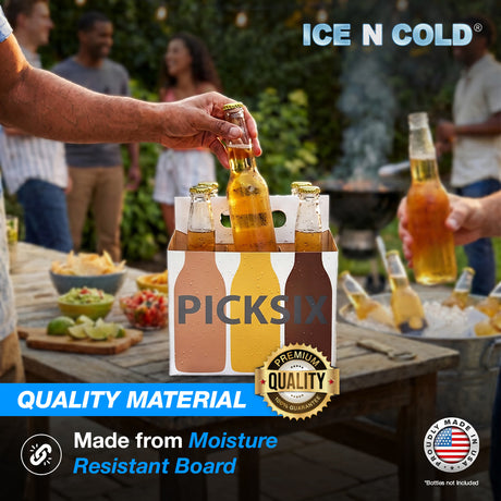 6pk Pick Six Cardboard Bottle Holder (White Pick Six) 12oz Bottles & Cans | Made In USA ICE N COLD®