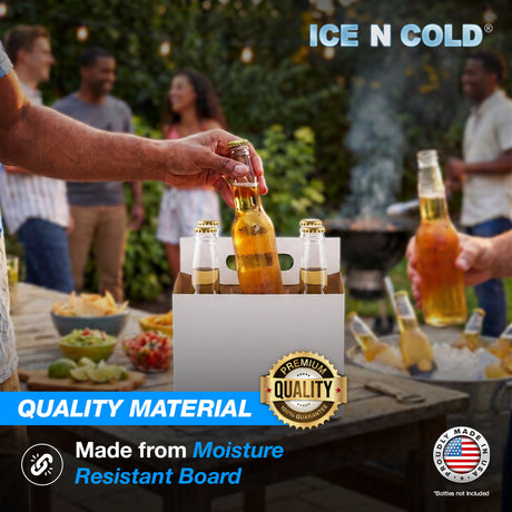 6pk White Cardboard Bottle Holder (White) 12oz Bottles & Cans | Made In USA ICE N COLD®