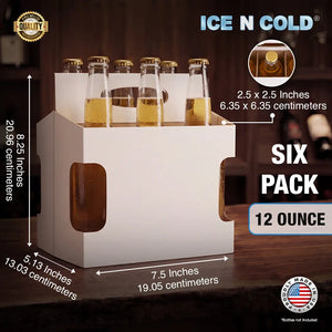 6Pk Cardboard Carrier – White Die-Cut – 12oz Bottles & 12oz–16oz Cans | Made In USA ICE N COLD®