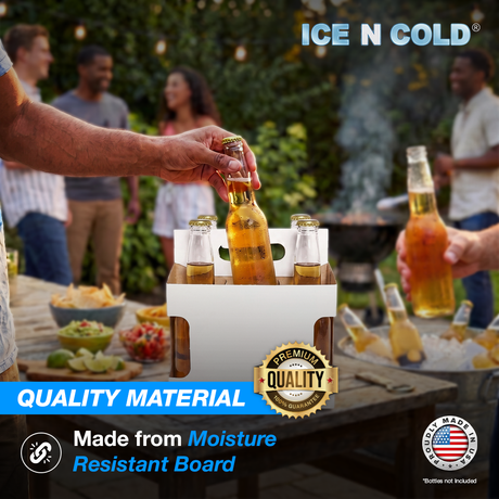 6pk White Cardboard Bottle Holder (White Die-Cut) 12oz Bottles & Cans | Made In USA ICE N COLD®