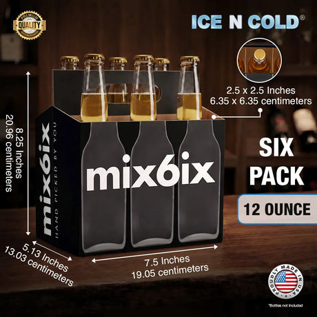 6Pk Cardboard Carrier – Black X-Ray Mix6ix – 12oz–16oz Bottles & Cans | Made In USA ICE N COLD®