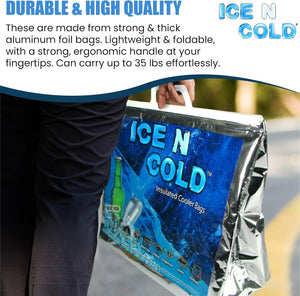 ICE N COLD®  XL Insulated Cooler Bags - Thermal Bags holds up to 45 lbs - Available in multiple quantities