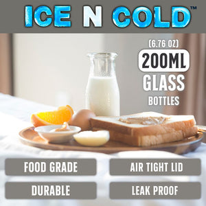 6.76 oz / 200ml Vintage Glass Bottle with Leakproof Clear Lid, Reusable & Eco-Friendly – Ideal for Milk, Juices, Smoothies, Infused Water, BPA-Free Glass Bottle