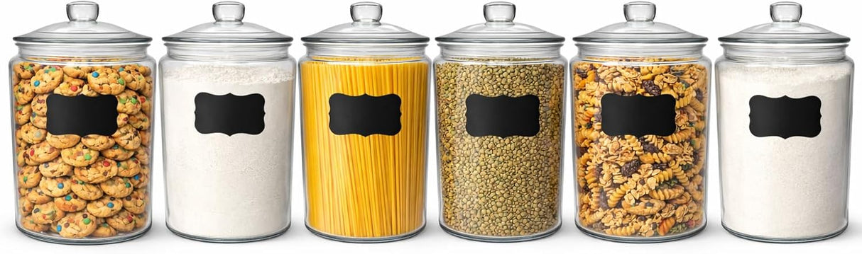 Glass Jar with Airtight Lid - Chalkboard Label & Chalk - Large Clear Kitchen Counter Jar for Cookies, Candy, Snacks, Dog Treats, Flour & Sugar Storage
