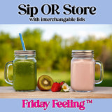 Friday Feeling 16oz Glass Mason Jar Mug with Handle, Metal Lid and Striped Straw, Beverage Container