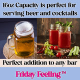 Friday Feeling 16oz Glass Mason Jar Mug with Handle, Metal Lid and Striped Straw, Beverage Container