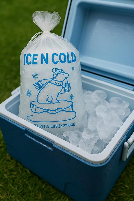 ICE N COLD® 5lb Ice Bags with Drawstring Closure | 37 mic Thickness | Portable Storage and Freezer Keeper