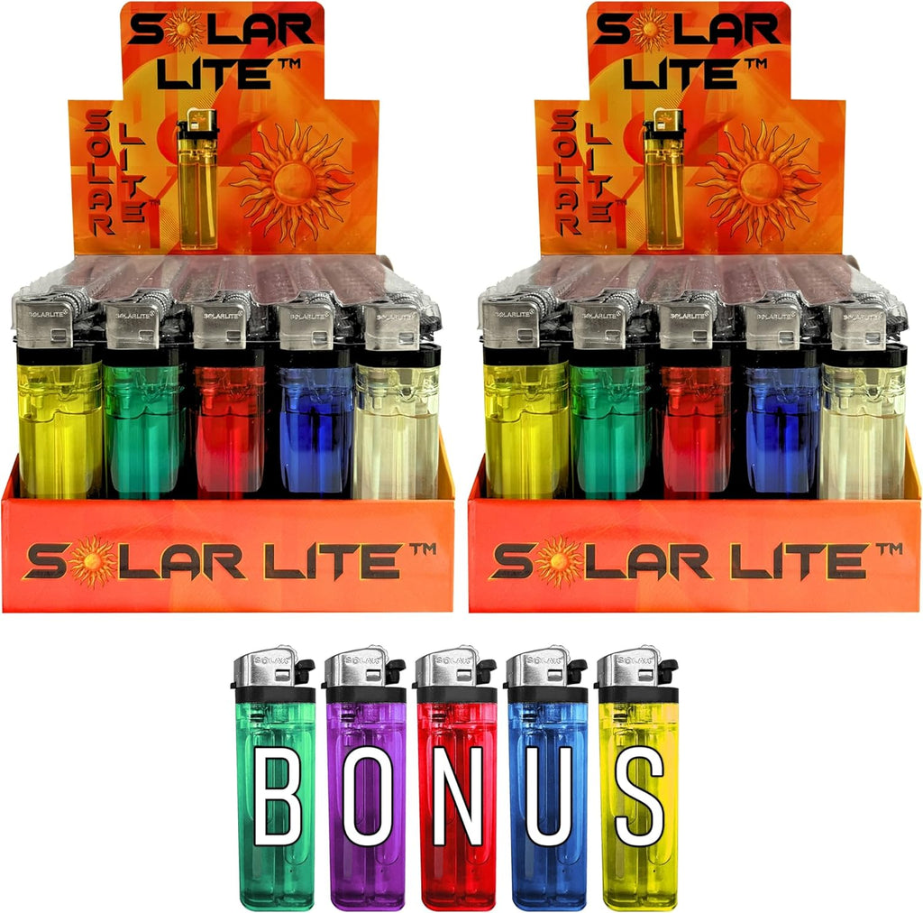 Solar Lite® Clear Lighters | 100ct | Bonus Free 5-Pack lighters Included with Every 100pk Purchase.