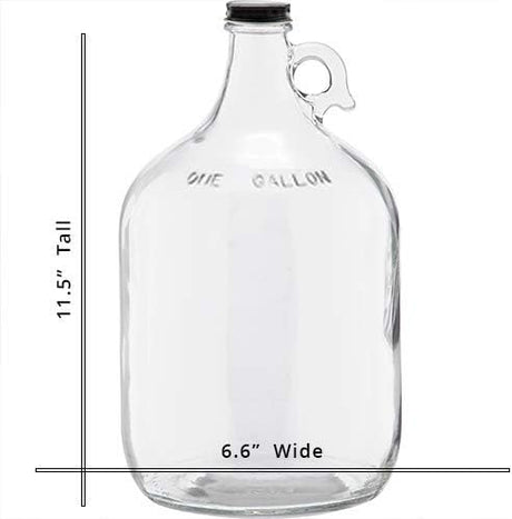1 Gallon (128oz) Glass Fermenting Jug with Handle, Black Polyseal Lid & Cap