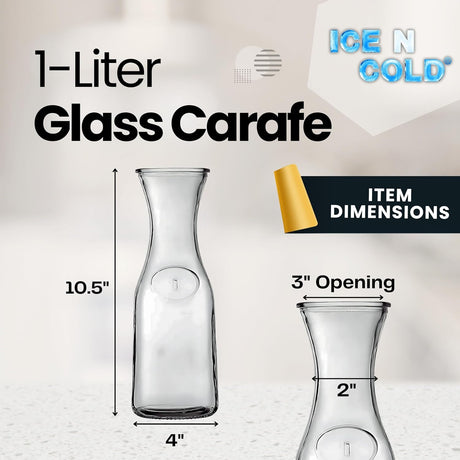 1-Liter Glass Carafe (33.8 oz / ~0.26 Gal) – Wide Mouth Water, Juice, Wine and Drink Jug, Clear Durable Glass