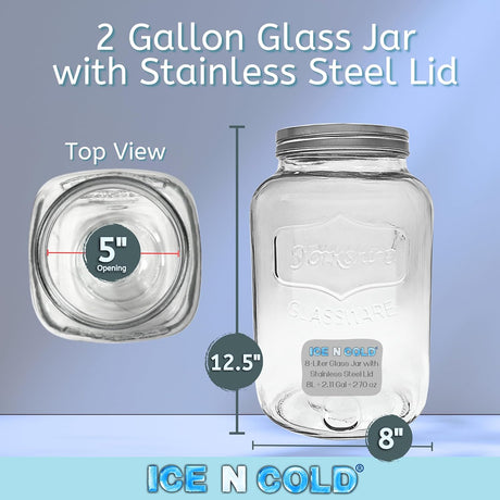 Large Glass Jar in 8 liter and 4 liter- Clear Wide Mouth Container for Storage, Kitchen, Pantry, and Laundry
