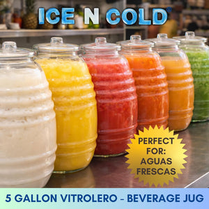 Aguas Frescas 5 Gallon Glass Juice Jug Container with Lid (19 Liters, 642 oz)