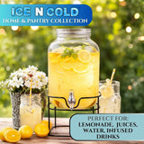 5 Liter Glass Beverage Dispenser with Black Metal Stand (1.4 Gallon) – Glass Drink Dispenser for Aguas Frescas, Lemonade, Iced Tea, Parties & Restaurants