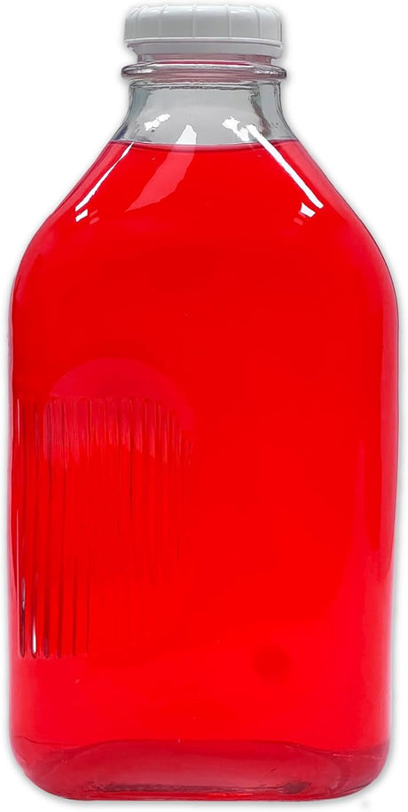Glass Beverage Jug, 64 oz, Clear, Wide Mouth with Groove Handle and Airtight Lid