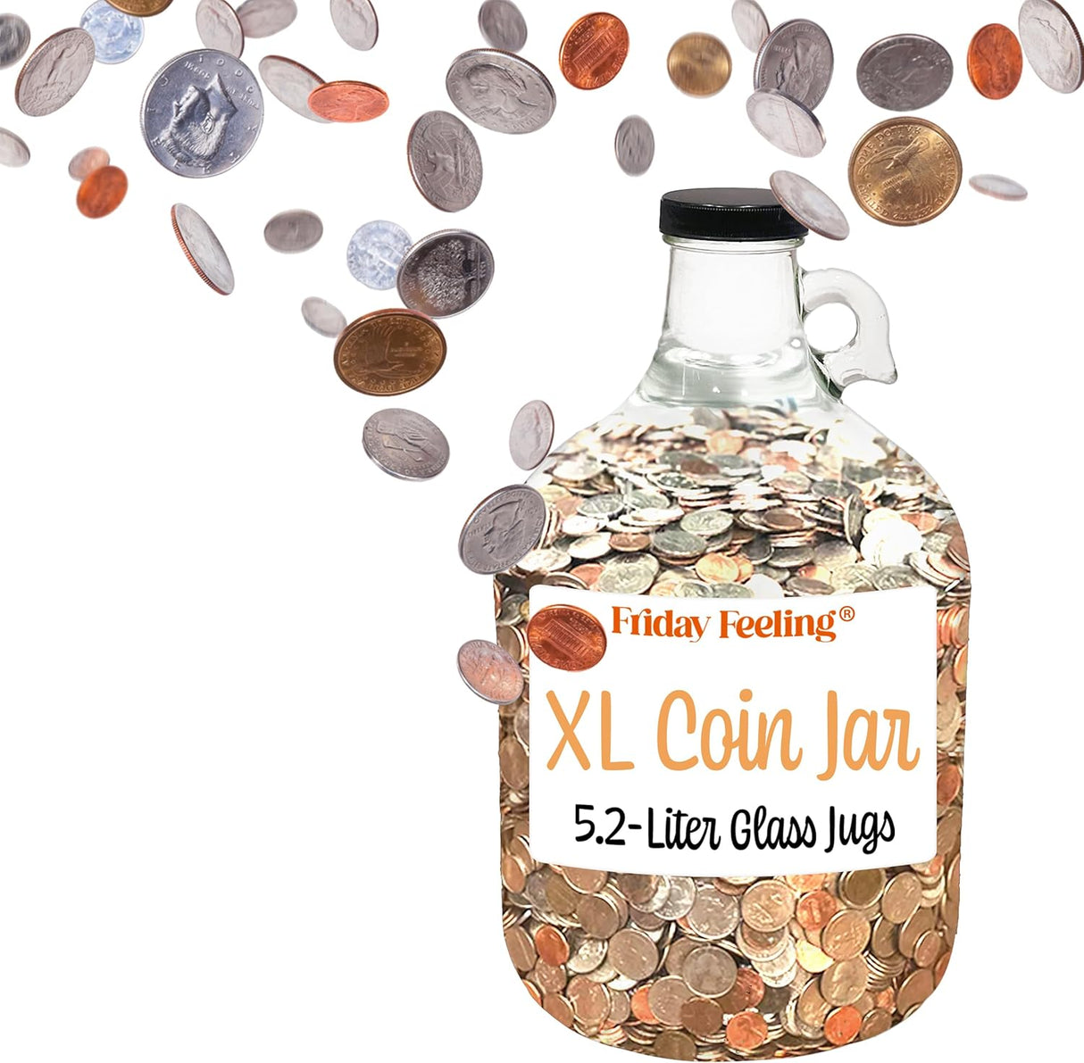 Oversized XL Glass Swear Jar with Lid, 5.2 Liter Money Saving Bank for Adults, Coin Collection Container (X-Large)