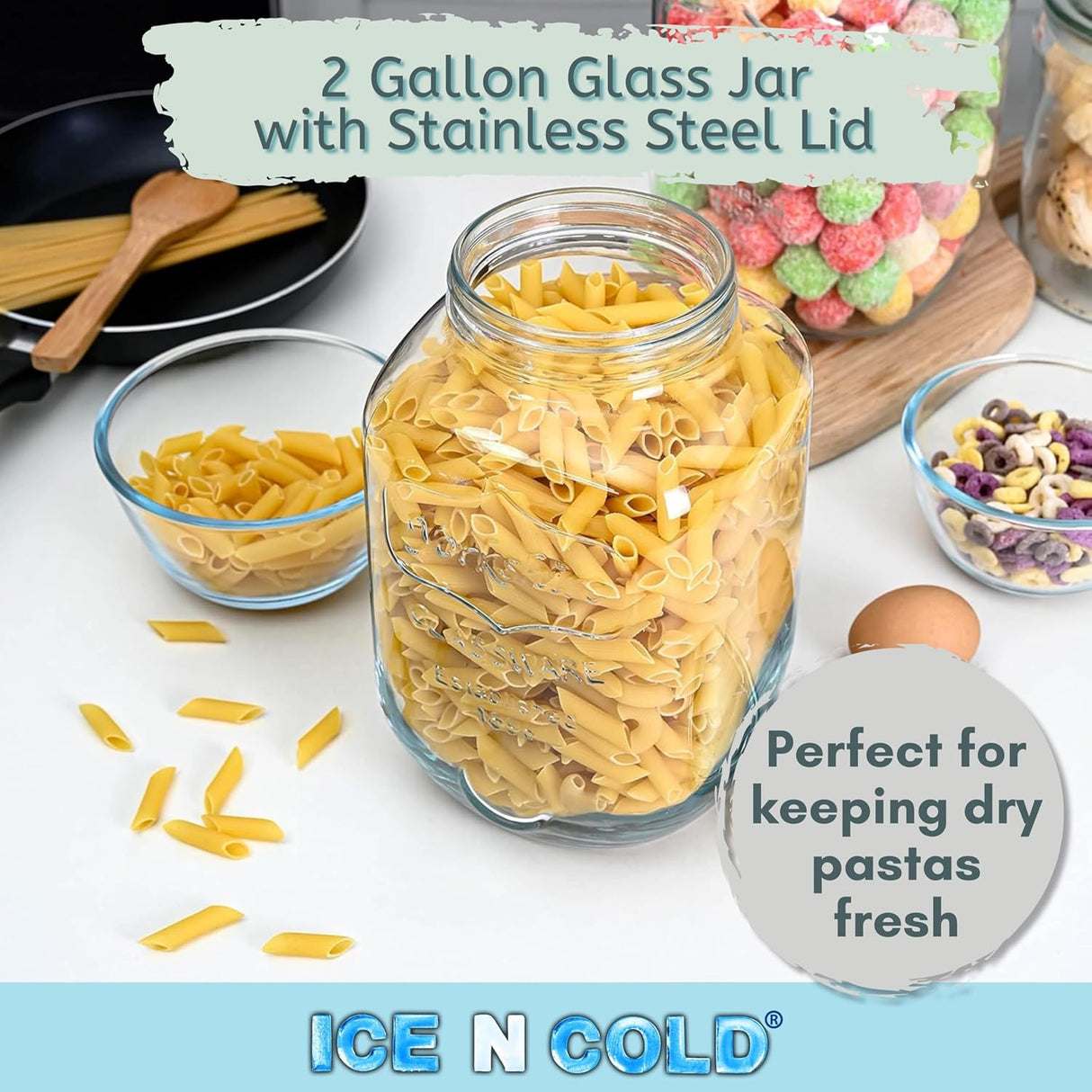 Large Glass Jar in 8 liter and 4 liter- Clear Wide Mouth Container for Storage, Kitchen, Pantry, and Laundry