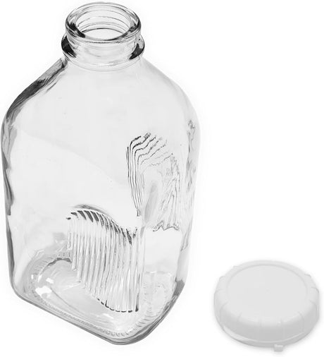 Glass Beverage Jug, 64 oz, Clear, Wide Mouth with Groove Handle and Airtight Lid