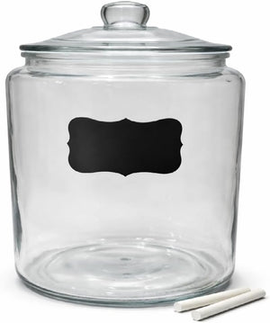 Glass Jar with Airtight Lid - Chalkboard Label & Chalk - Large Clear Kitchen Counter Jar for Cookies, Candy, Snacks, Dog Treats, Flour & Sugar Storage