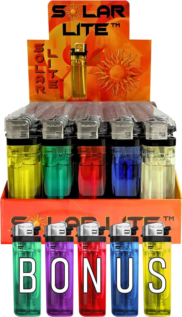 Solar Lite® Clear Lighters | 50ct | Bonus Free 5-Pack lighters Included with Every 50pk Purchase.