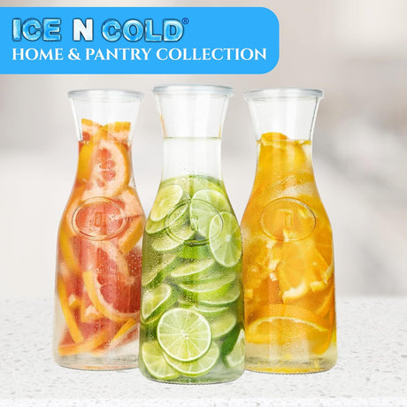 1-Liter Glass Carafe (33.8 oz / ~0.26 Gal) – Wide Mouth Water, Juice, Wine and Drink Jug, Clear Durable Glass