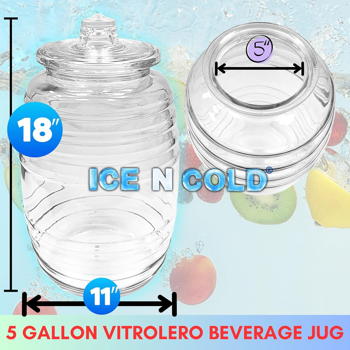 Aguas Frescas 5 Gallon Glass Juice Jug Container with Lid (19 Liters, 642 oz)