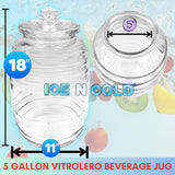 Aguas Frescas 5 Gallon Glass Juice Jug Container with Lid (19 Liters, 642 oz)