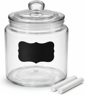 Glass Jar with Airtight Lid - Chalkboard Label & Chalk - Large Clear Kitchen Counter Jar for Cookies, Candy, Snacks, Dog Treats, Flour & Sugar Storage