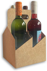 4 Bottle Kraft Cardboard Carrier | 750ml Wine/Liquor Bottle Carrier or 22oz Wine/Beer Bottle Carrier | 4 Pack