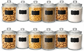 Glass Jar with Airtight Lid - Chalkboard Label & Chalk - Large Clear Kitchen Counter Jar for Cookies, Candy, Snacks, Dog Treats, Flour & Sugar Storage ICE N COLD®