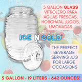Aguas Frescas 5 Gallon Glass Juice Jug Container with Lid (19 Liters, 642 oz)