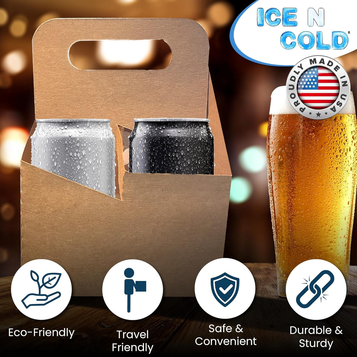 4 Bottle Kraft Cardboard Carrier | 750ml Wine/Liquor Bottle Carrier or 22oz Wine/Beer Bottle Carrier | 4 Pack