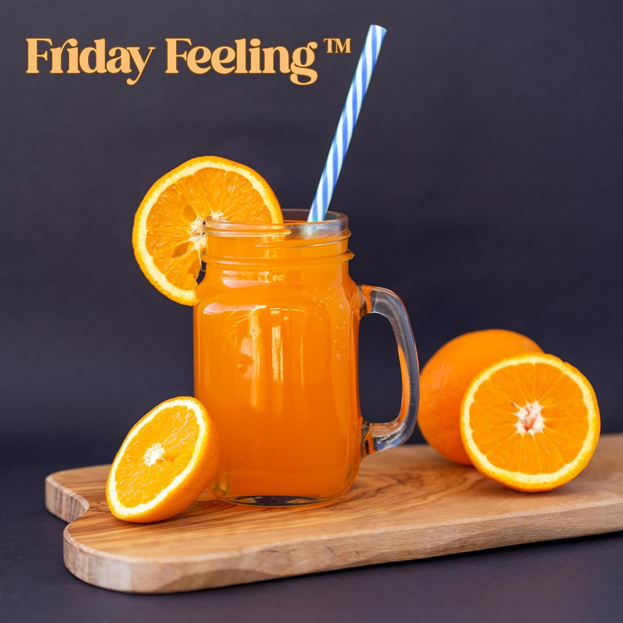 Friday Feeling 16oz Glass Mason Jar Mug with Handle, Metal Lid and Striped Straw, Beverage Container