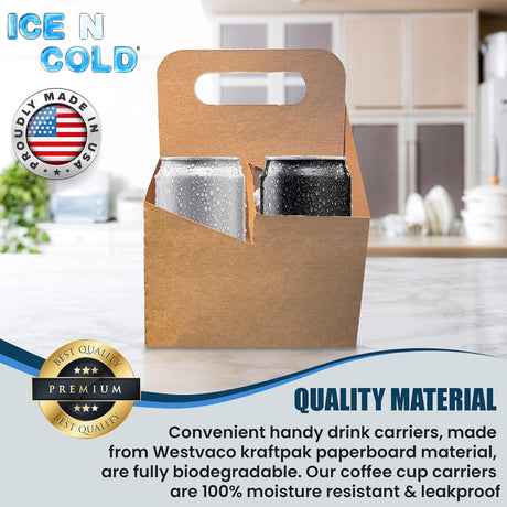 4 Bottle Kraft Cardboard Carrier | 750ml Wine/Liquor Bottle Carrier or 22oz Wine/Beer Bottle Carrier | 4 Pack