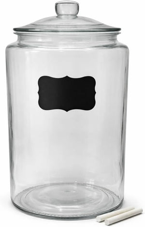 Glass Jar with Airtight Lid - Chalkboard Label & Chalk - Large Clear Kitchen Counter Jar for Cookies, Candy, Snacks, Dog Treats, Flour & Sugar Storage