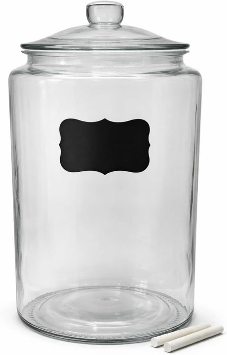 Glass Jar with Airtight Lid - Chalkboard Label & Chalk - Large Clear Kitchen Counter Jar for Cookies, Candy, Snacks, Dog Treats, Flour & Sugar Storage