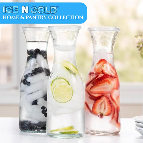 1-Liter Glass Carafe (33.8 oz / ~0.26 Gal) – Wide Mouth Water, Juice, Wine and Drink Jug, Clear Durable Glass