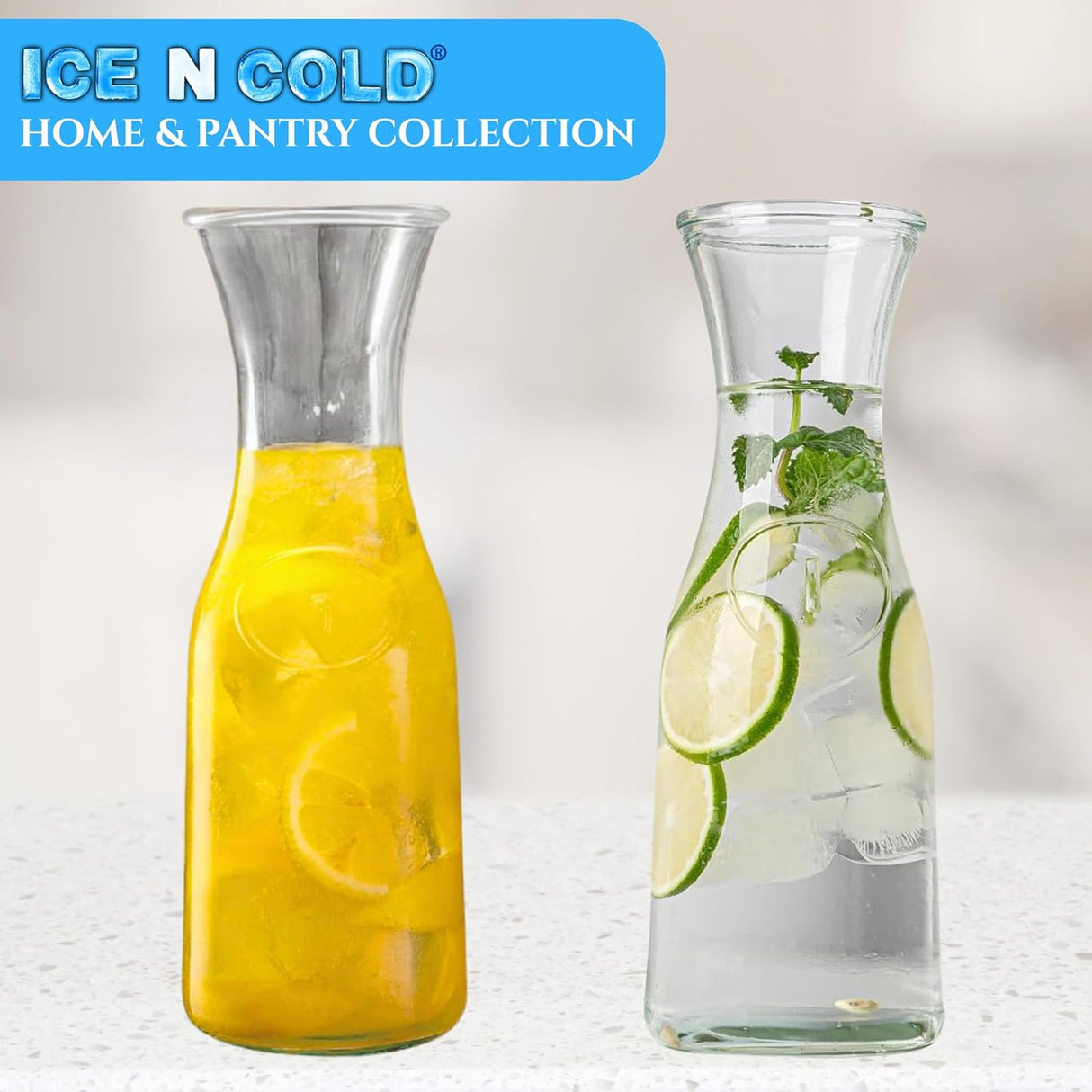 1-Liter Glass Carafe (33.8 oz / ~0.26 Gal) – Wide Mouth Water, Juice, Wine and Drink Jug, Clear Durable Glass